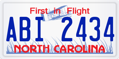 NC license plate ABI2434