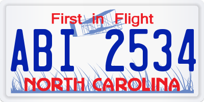 NC license plate ABI2534