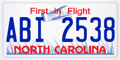 NC license plate ABI2538