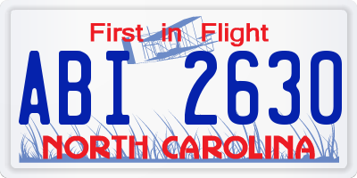 NC license plate ABI2630
