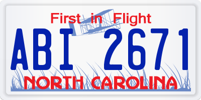 NC license plate ABI2671