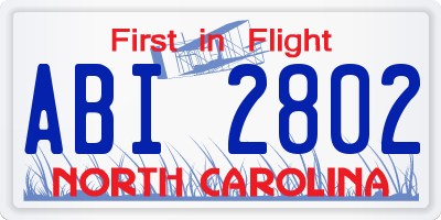 NC license plate ABI2802