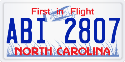 NC license plate ABI2807