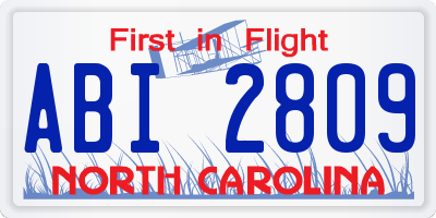 NC license plate ABI2809