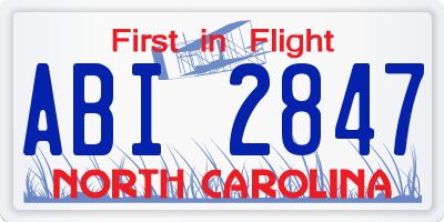 NC license plate ABI2847