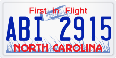 NC license plate ABI2915
