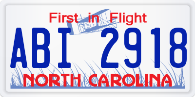 NC license plate ABI2918