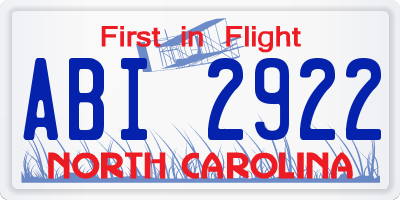 NC license plate ABI2922