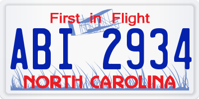 NC license plate ABI2934