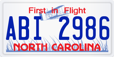 NC license plate ABI2986
