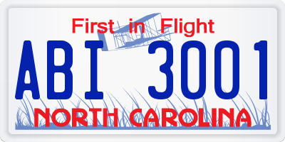 NC license plate ABI3001