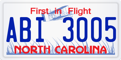 NC license plate ABI3005
