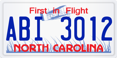 NC license plate ABI3012