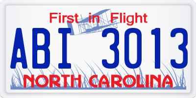 NC license plate ABI3013