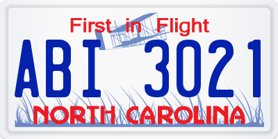 NC license plate ABI3021