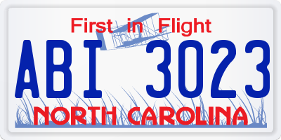 NC license plate ABI3023