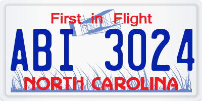 NC license plate ABI3024