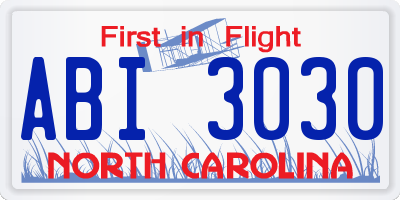 NC license plate ABI3030