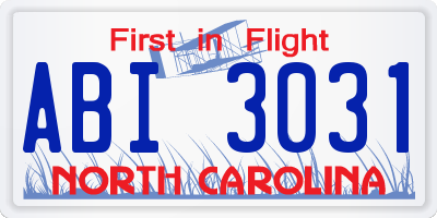 NC license plate ABI3031