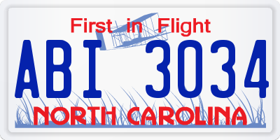 NC license plate ABI3034
