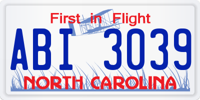 NC license plate ABI3039