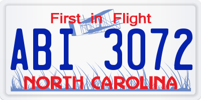 NC license plate ABI3072