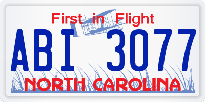 NC license plate ABI3077