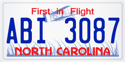 NC license plate ABI3087