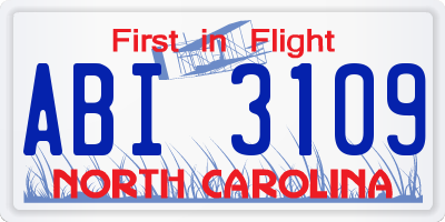 NC license plate ABI3109