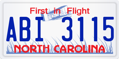 NC license plate ABI3115
