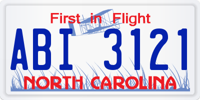 NC license plate ABI3121