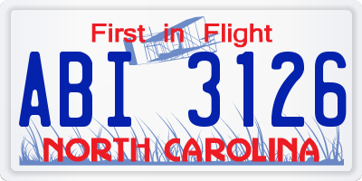 NC license plate ABI3126
