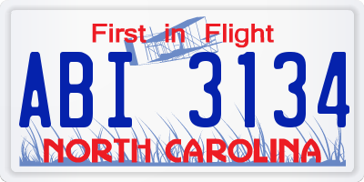 NC license plate ABI3134