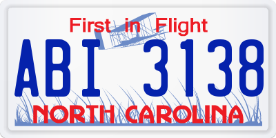 NC license plate ABI3138