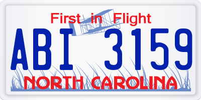 NC license plate ABI3159