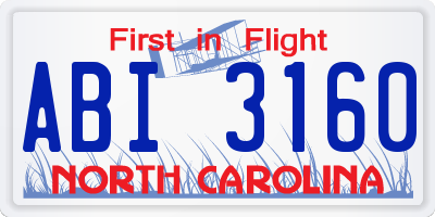 NC license plate ABI3160