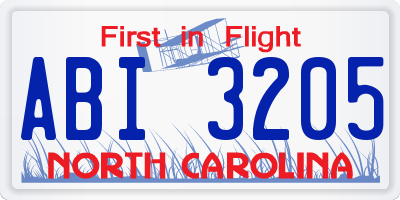 NC license plate ABI3205