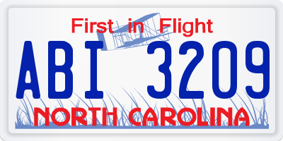 NC license plate ABI3209