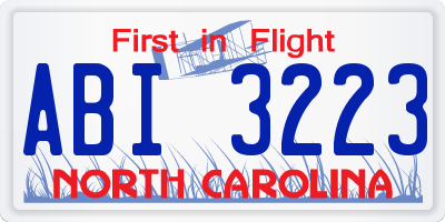 NC license plate ABI3223