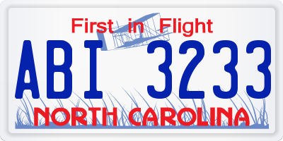 NC license plate ABI3233