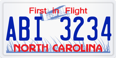 NC license plate ABI3234