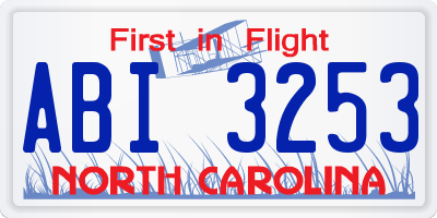 NC license plate ABI3253