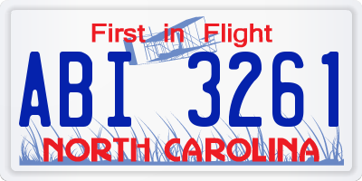 NC license plate ABI3261