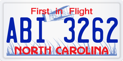 NC license plate ABI3262