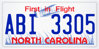 NC license plate ABI3305