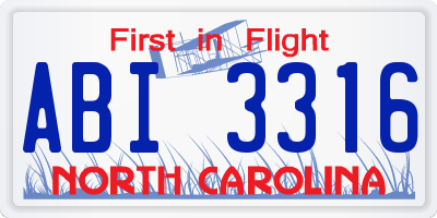 NC license plate ABI3316