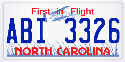 NC license plate ABI3326