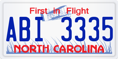 NC license plate ABI3335