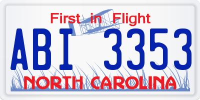 NC license plate ABI3353