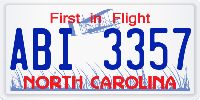 NC license plate ABI3357